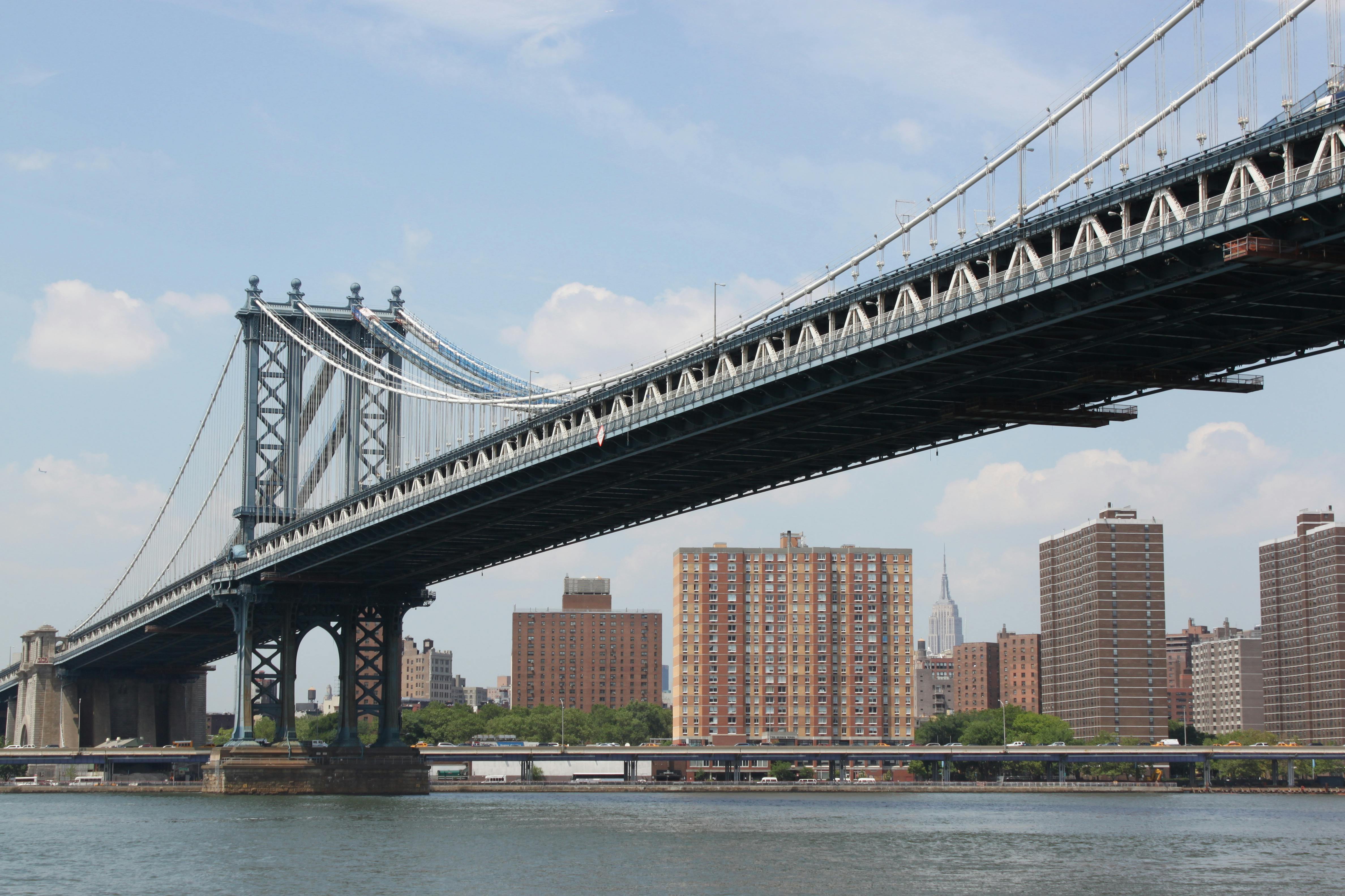 Skyline of New York City with skyscrapers and bridges